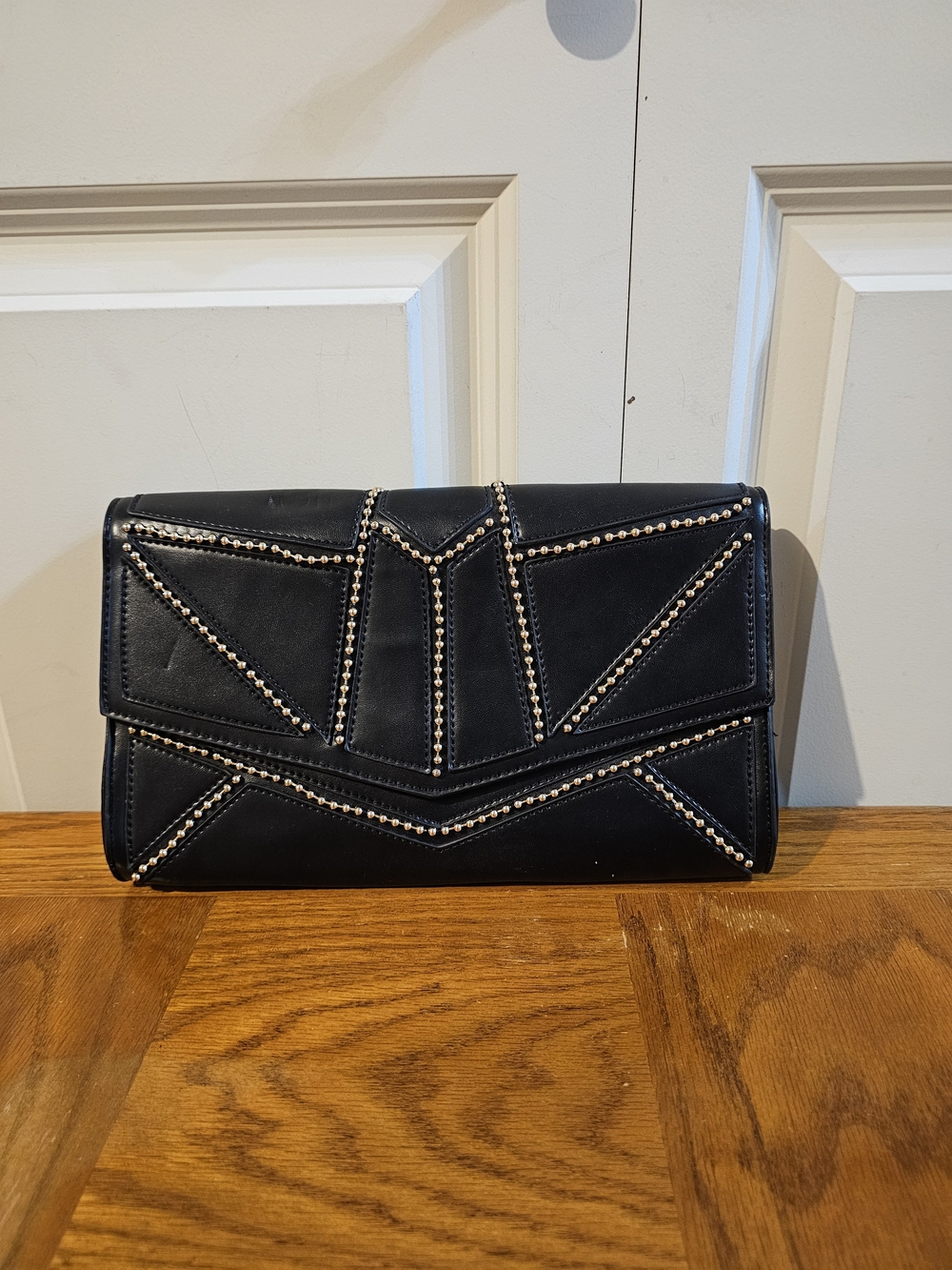 Studded Geometric Black Clutch - Nila Anthony
